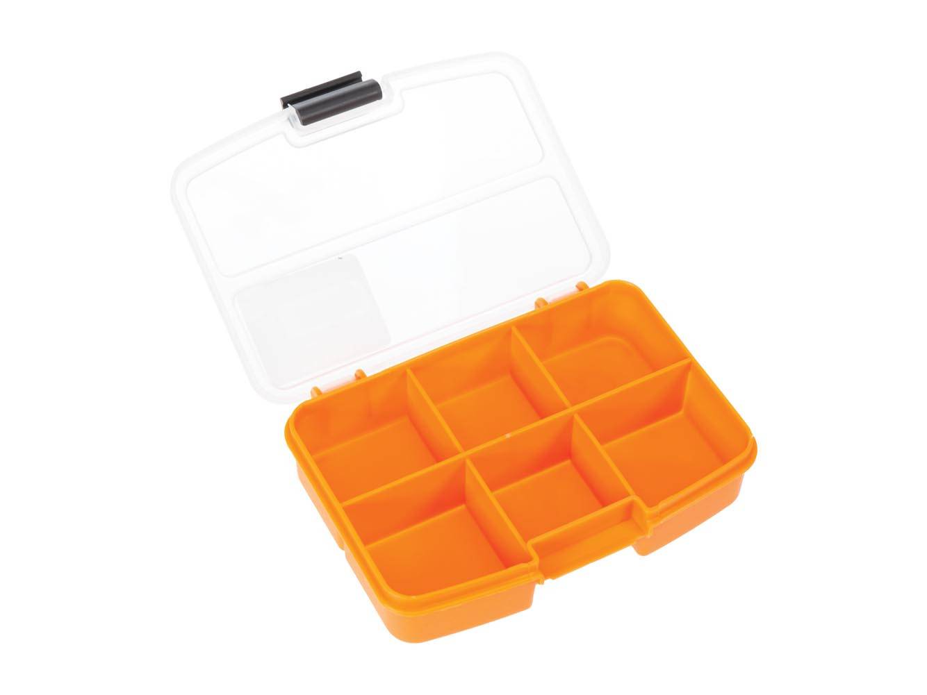 Perel Sortimentskasten, 6 feste Fächer, transparenter Deckel, stapelbar, 134 x 101 x 31 mm, Gelb/Schwarz