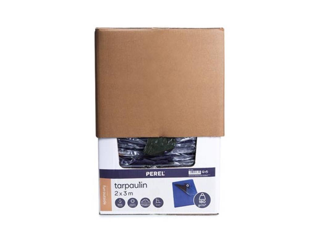 Perel Abdeckplane, ultra-strapazierfähig, 10 Ösen, verstärkte Ecken, rechteckig, Blau/Schwarz, 180 g/m², 2 x 3 m