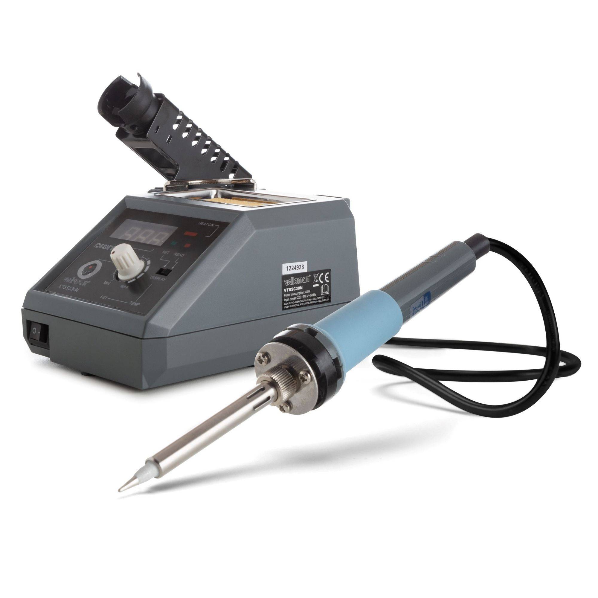 Velleman Lötstation, LED-Display, keramisches Heizelement, 48 W, Temperaturbereich 160-480 °C, Grau