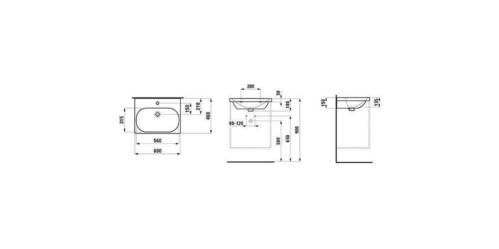 LAUFEN Waschtisch LUA 60x46cm unterbauf m ÜL 1 HL-A weiß