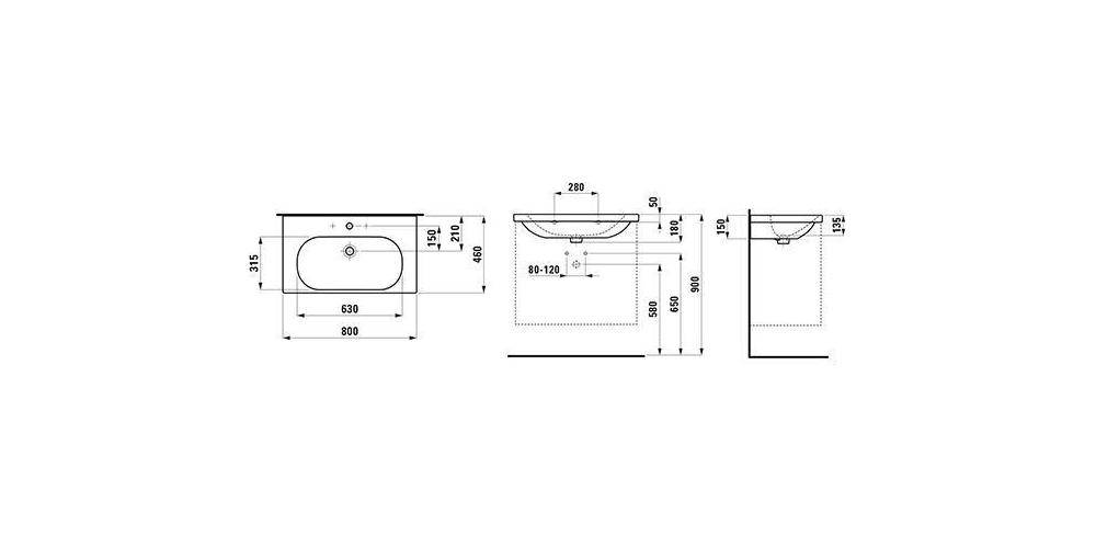 LAUFEN Waschtisch LUA 80x46cm unterbauf m ÜL 1 HL-A weiß