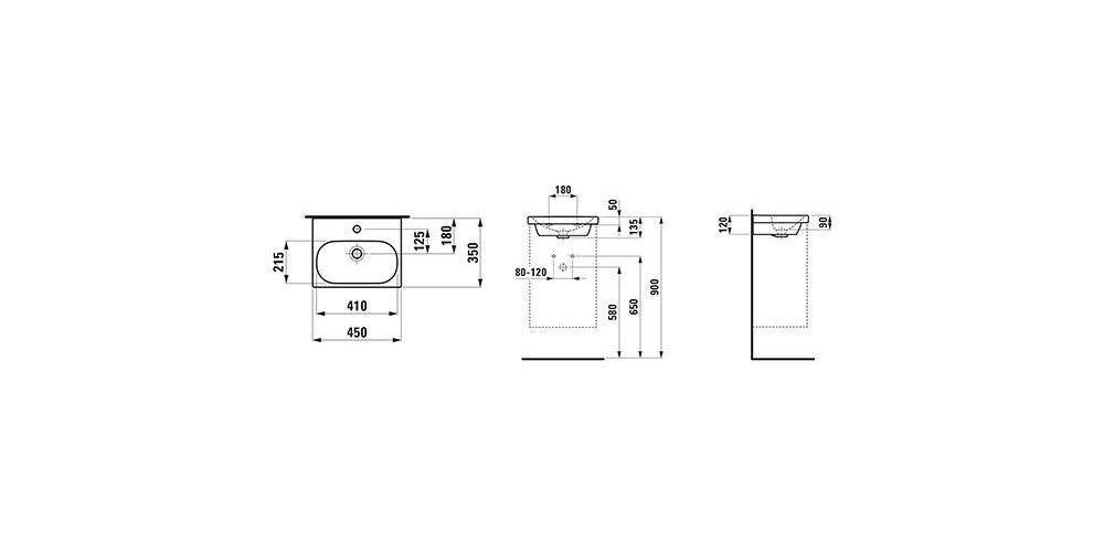 LAUFEN Handwaschbecken LUA 45x34cm unterbauf m ÜL 1 HL-A weiß