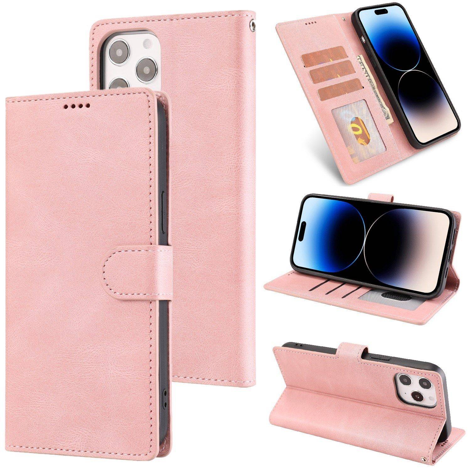 Hülle kompatibel mit Apple iPhone 14 Pro Max Kunstleder Handyhülle - Handy Case Roségold
