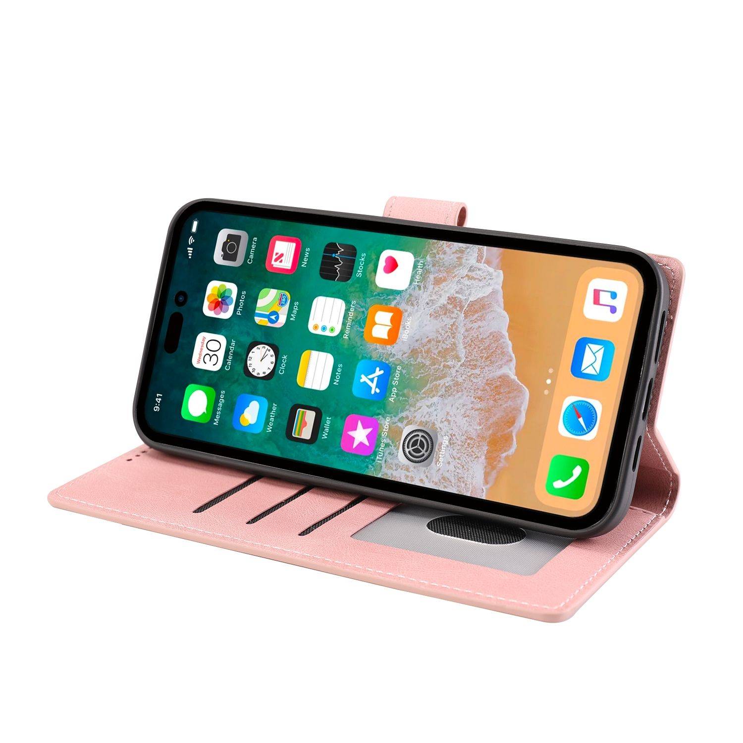 Hülle kompatibel mit Apple iPhone 14 Pro Max Kunstleder Handyhülle - Handy Case Roségold