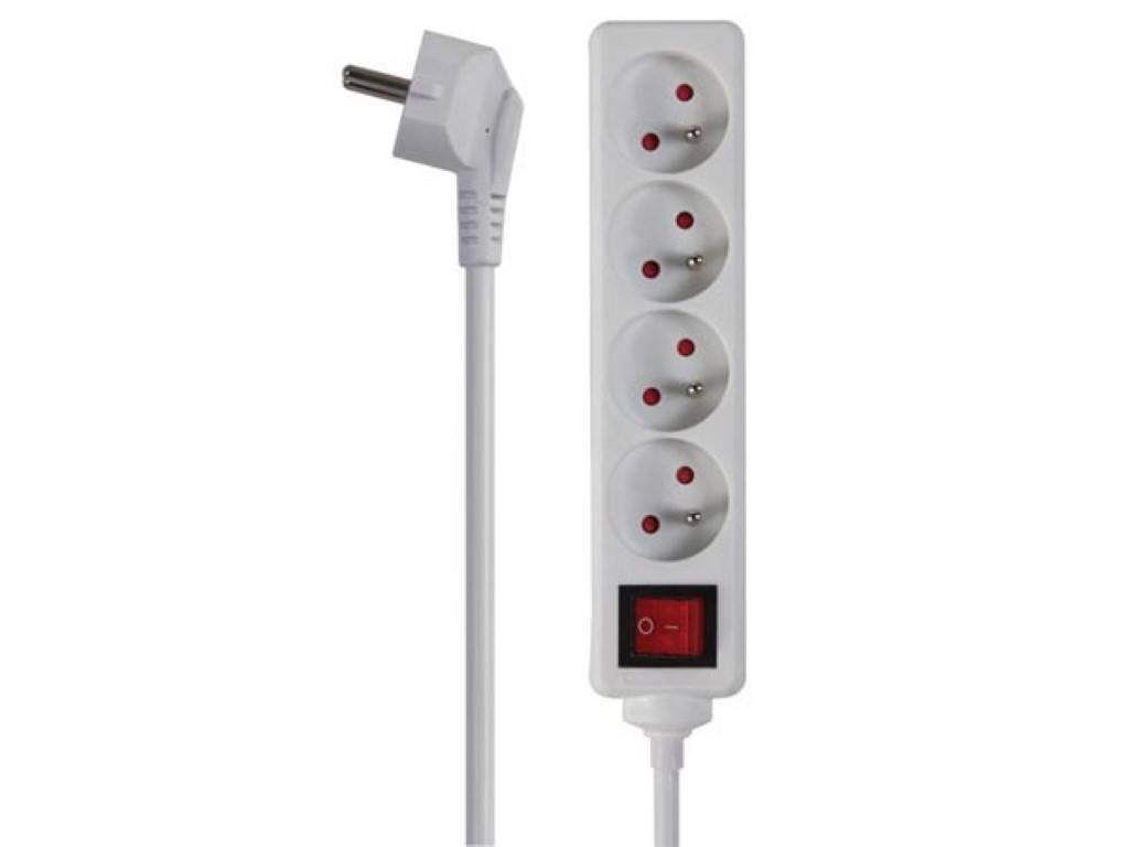 Perel Steckdosenleiste mit Schalter, 4 Steckdosen Typ E, Kabel 1.5 m, 3G1.5, Innenbereich, Weiß