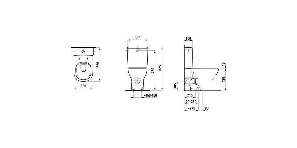 LAUFEN Stand-WC Kombination LUA tief 360x650mm Ab wa oder senkrecht