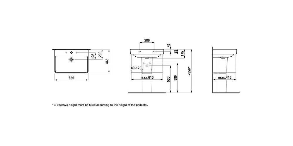 LAUFEN Waschtisch PRO S 650x465mm m ÜL 1 HL-Ausf. weiß