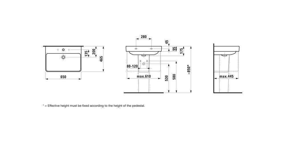 LAUFEN Waschtisch PRO S 650x465mm m ÜL 1 HL-Ausf. weiß