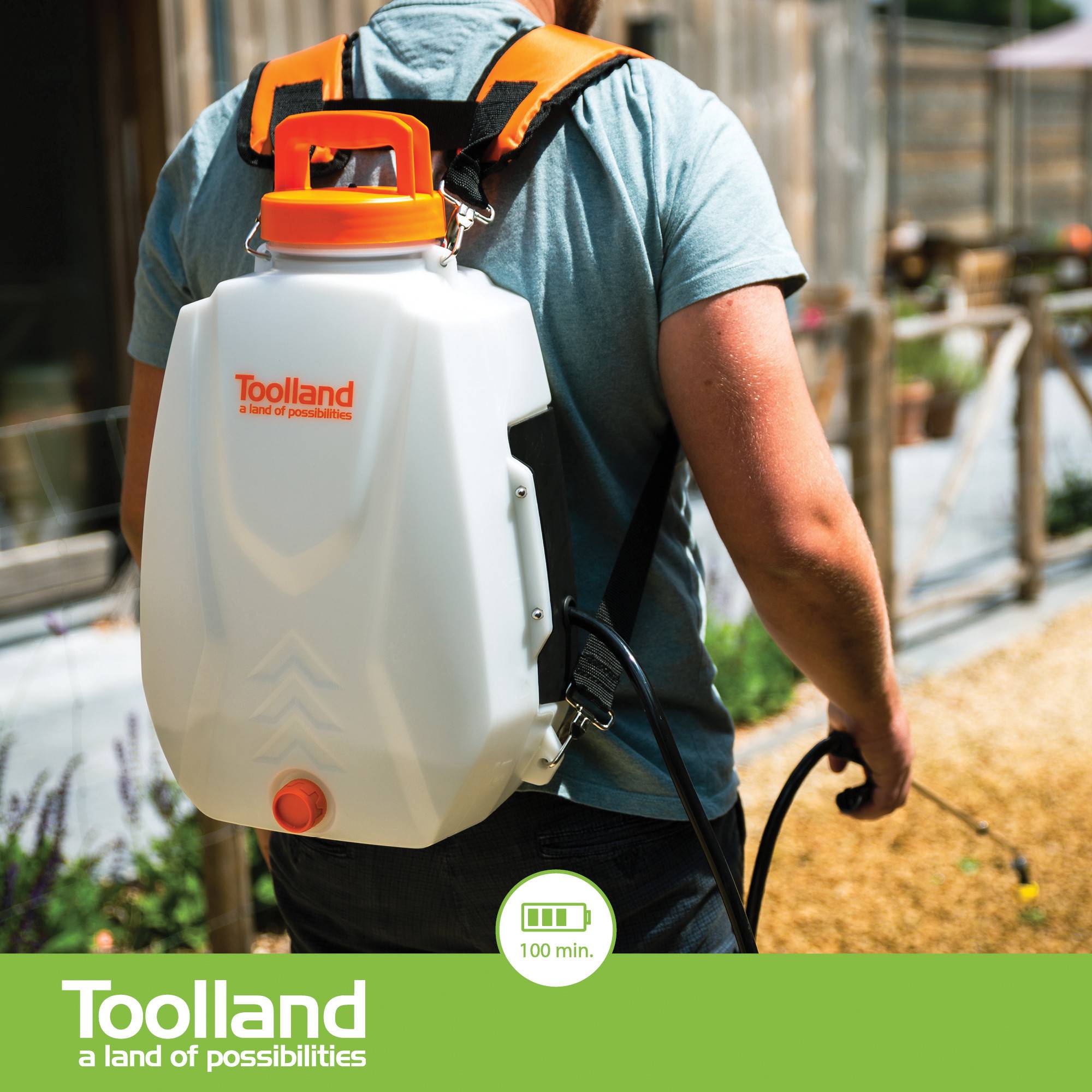 Toolland Drucksprüher, 12 L Rückensprühgerät, Gartenspritze mit Akku und Teleskop-Lanze, gepolsterte Schultergurte