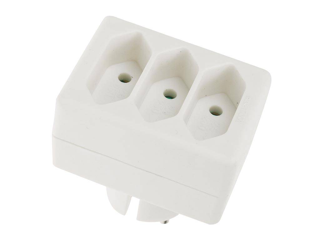 Perel Steckdosen-Verteiler, 3 Europastecker, Typ-E-Stecker, Polypropylen, Innenbereich, Weiß