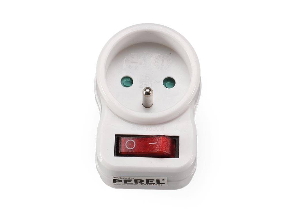 Perel Steckdosen-Verteiler mit Schalter, Steckdose Typ E, Polypropylen, Innenbereich, Weiß