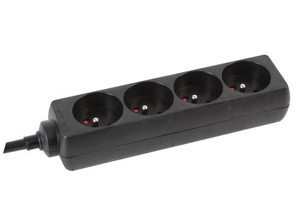 Perel Steckdosenleiste, 4 Steckdosen Typ E, Kabel 1.5 m, 3G1.5, Innenbereich, Schwarz