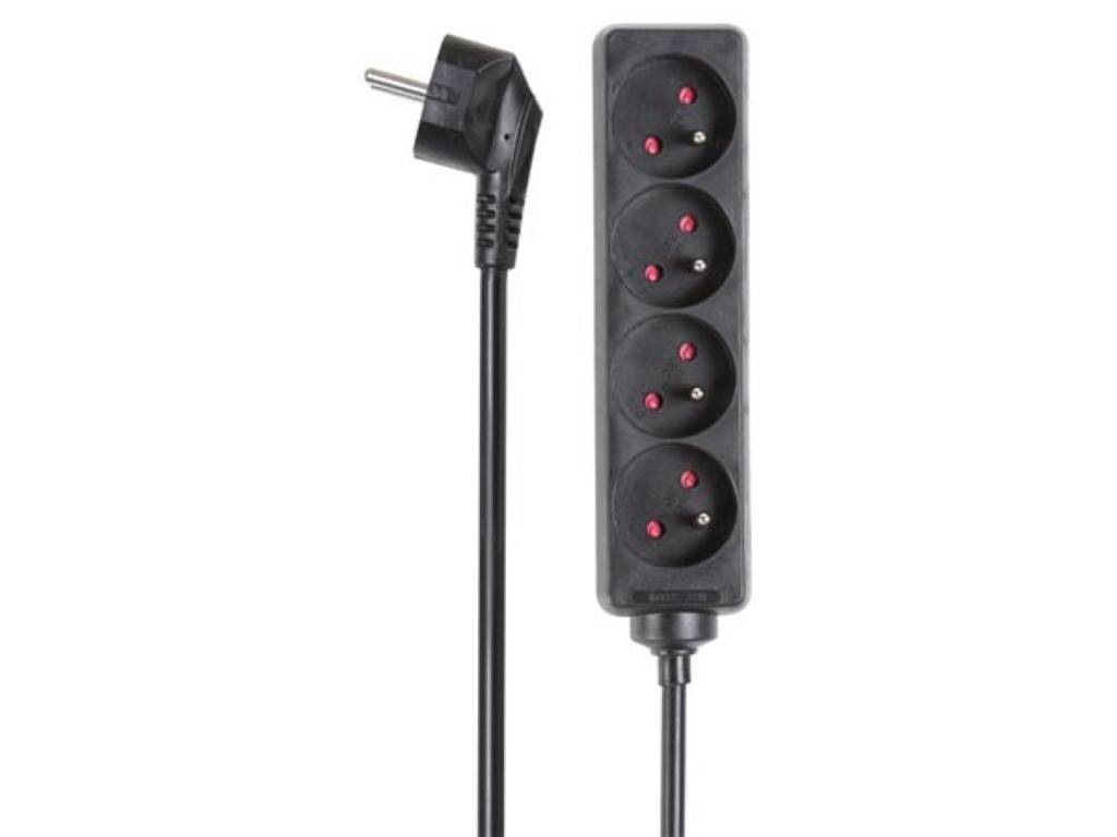 Perel Steckdosenleiste, 4 Steckdosen Typ E, Kabel 1.5 m, 3G1.5, Innenbereich, Schwarz