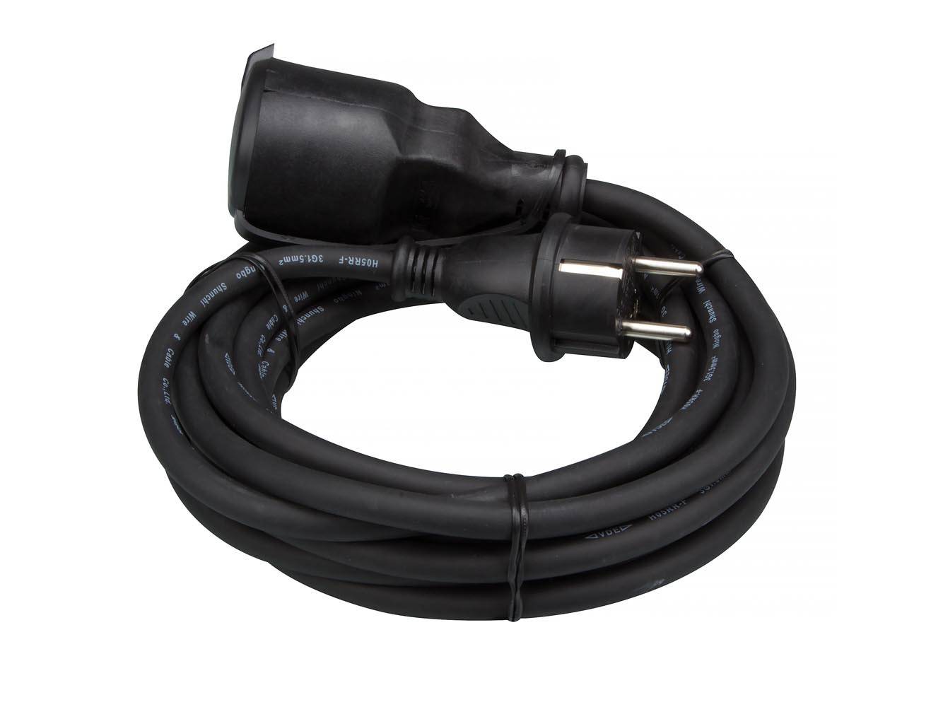GUMMI-VERLÄNGERUNGSKABEL - 5 m - 3G1.5 - SCHWARZ - STECKER-TYP E (FRANZÖSISCHES SYSTEM)