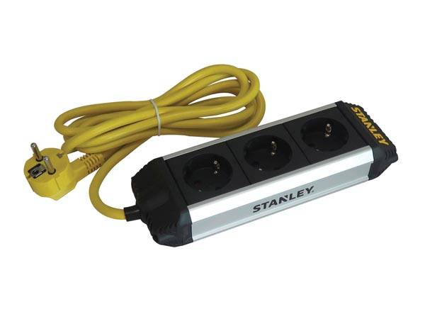 Stanley Steckdosenleiste, 3 Schutzkontakt-Steckdosen, Kabel 2 m, 3G1.5, Innenbereich, Schwarz/Gelb/Silber