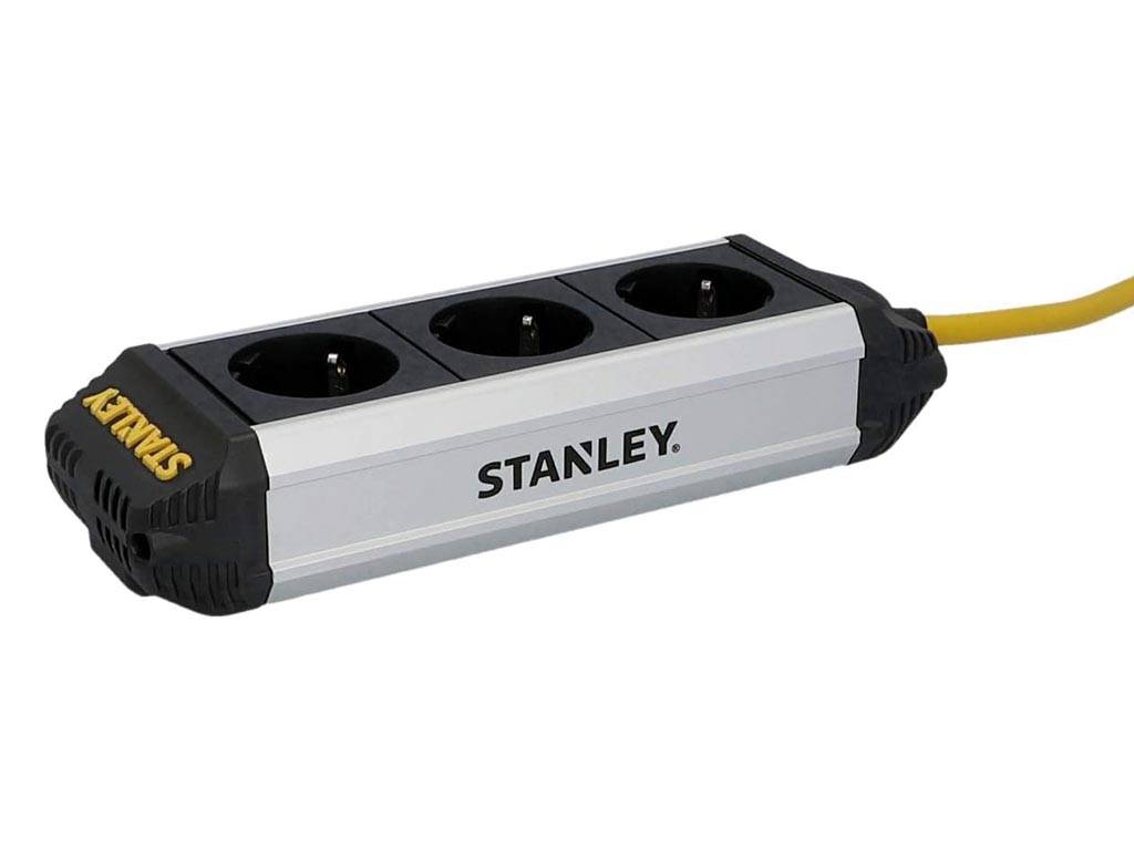 Stanley Steckdosenleiste, 3 Schutzkontakt-Steckdosen, Kabel 2 m, 3G1.5, Innenbereich, Schwarz/Gelb/Silber