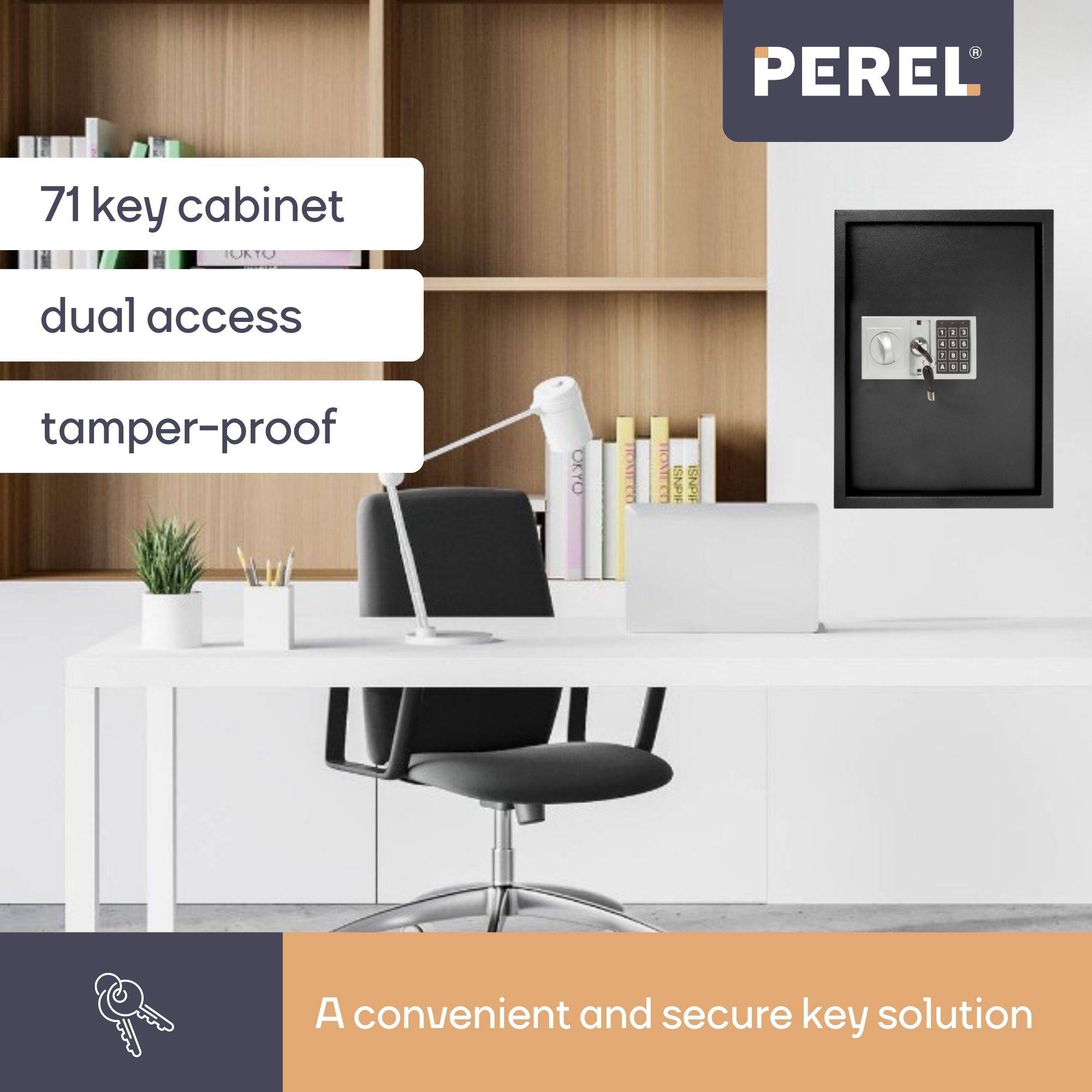 Perel Schlüsseltresor mit elektronischem Zahlenschloss, Safe 71 Haken, Schwarz