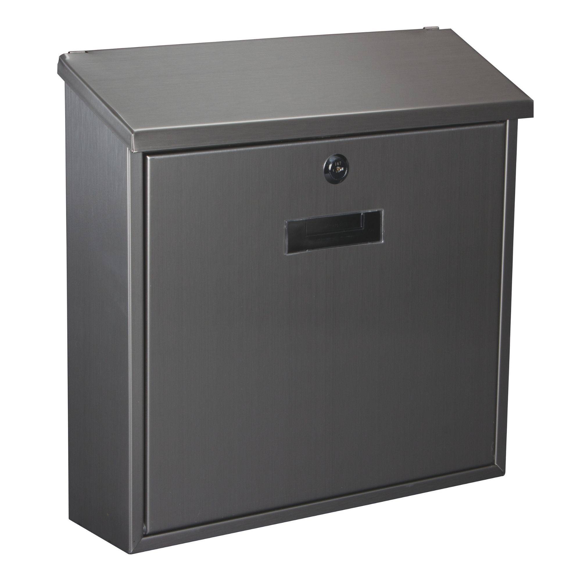 Perel Briefkasten Monaco, Wandmontage, mit Namensschild, inkl. 2 Schlüssel, Abmessungen (H x B x T) 36.8 x 36.5 x 10 cm, Silber