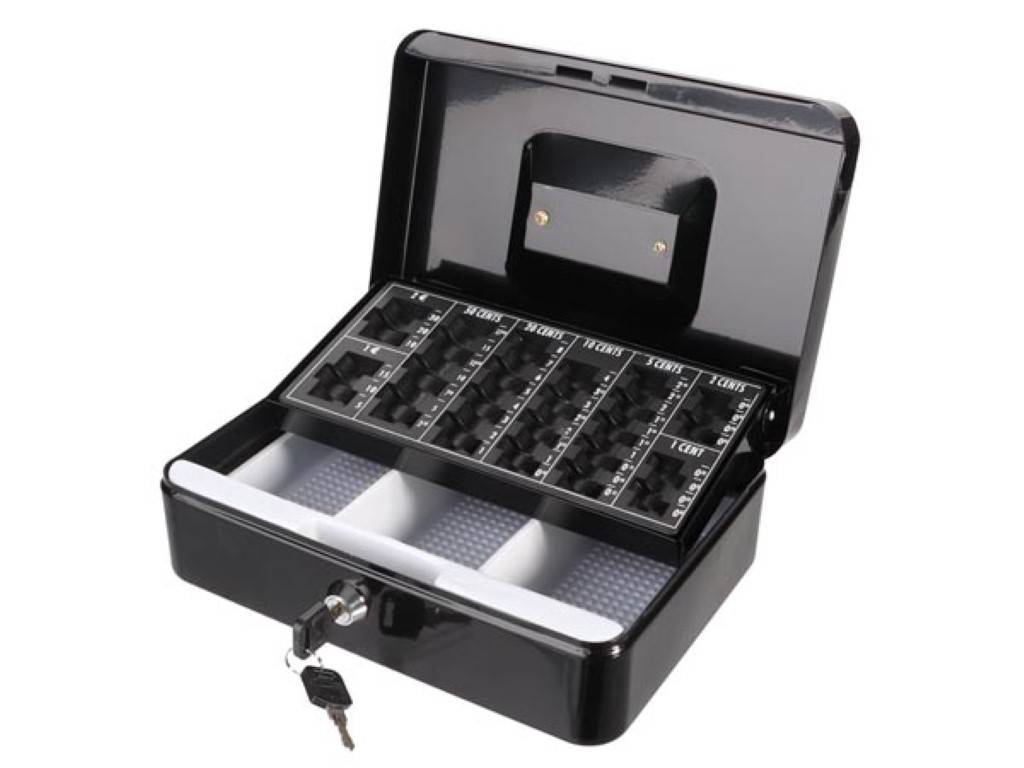 Geldkassette, mit Euro-Münzeinsatz, 18 x 25 x 9 cm