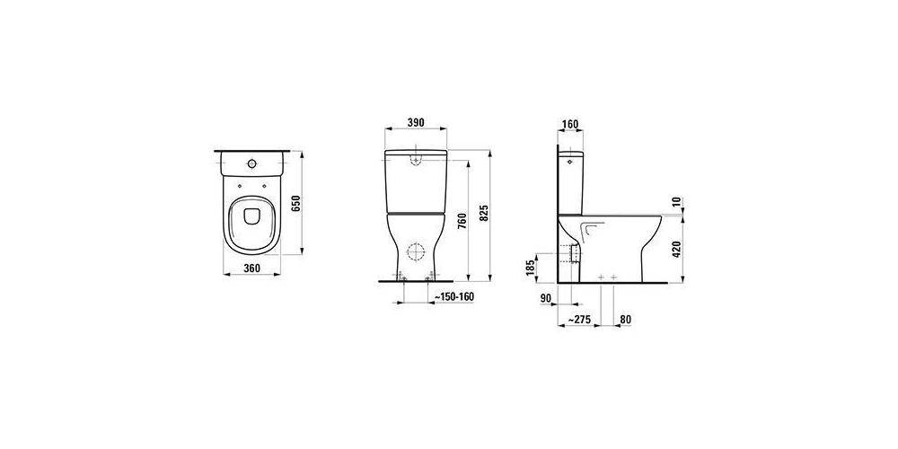 LAUFEN Stand-WC Kombination LUA tief 360x650mm Abgang senkrecht weiß