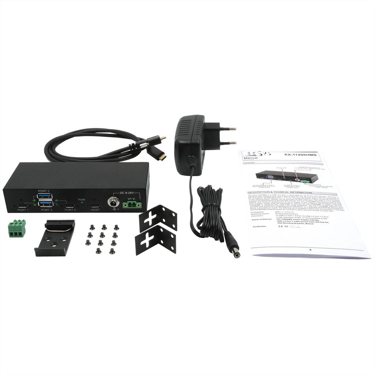 EXSYS EX-11295HMS 4 Port USB 3.2 Gen 2 HUB 2x C und 2x A-Ports