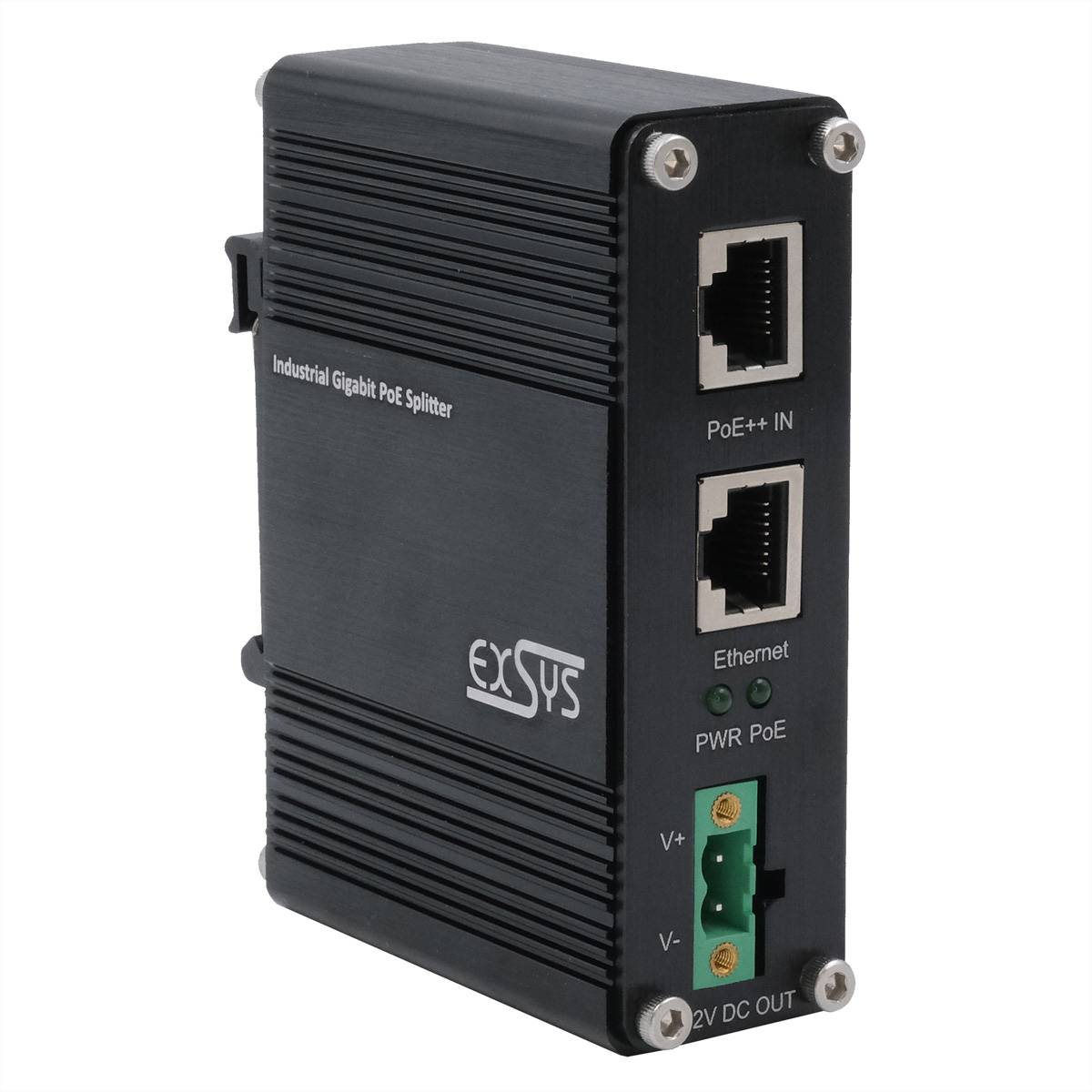 EXSYS - Industrie Ethernt PoE++ Splitter 802.3at 12VDC/36W 10/100/1000Mbps - Switch - 1 Gbps