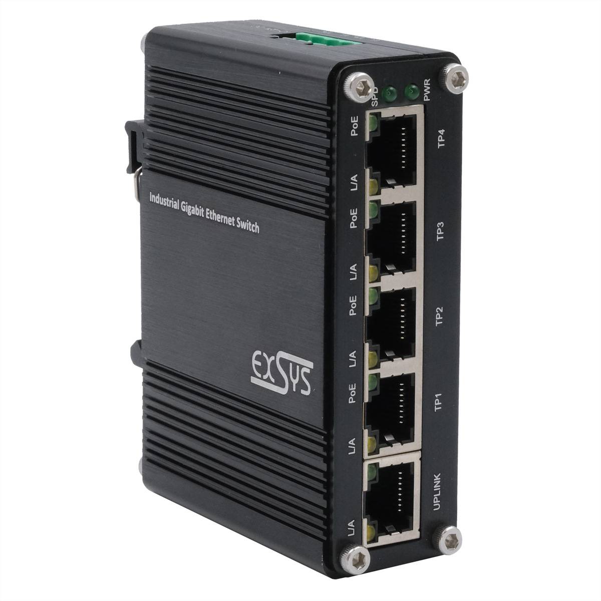 EXSYS - Switch 5Port Industrie Ethernet PoE 4x10/100/1000Tx 12-48VDC - Switch - 0,1 Gbps