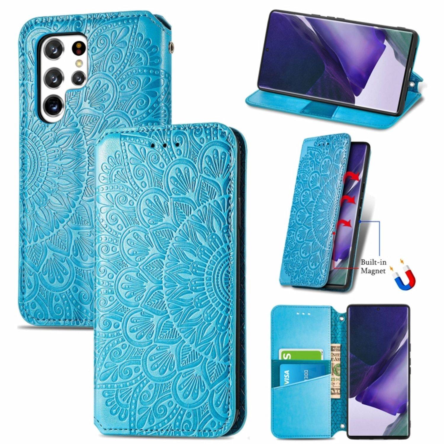 Hülle kompatibel mit Samsung Galaxy S22 Ultra 5G Kunstleder Handyhülle - Handy Case Blau