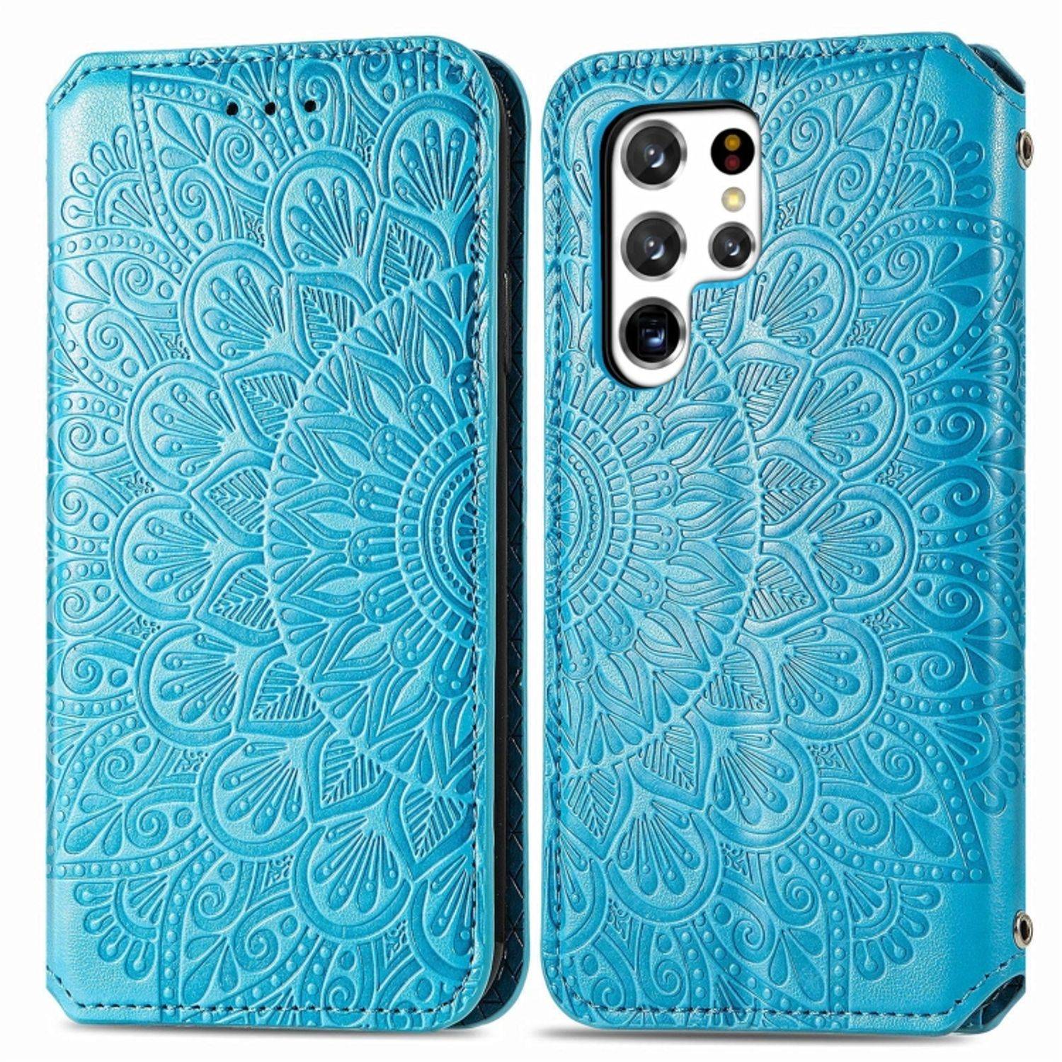 Hülle kompatibel mit Samsung Galaxy S22 Ultra 5G Kunstleder Handyhülle - Handy Case Blau