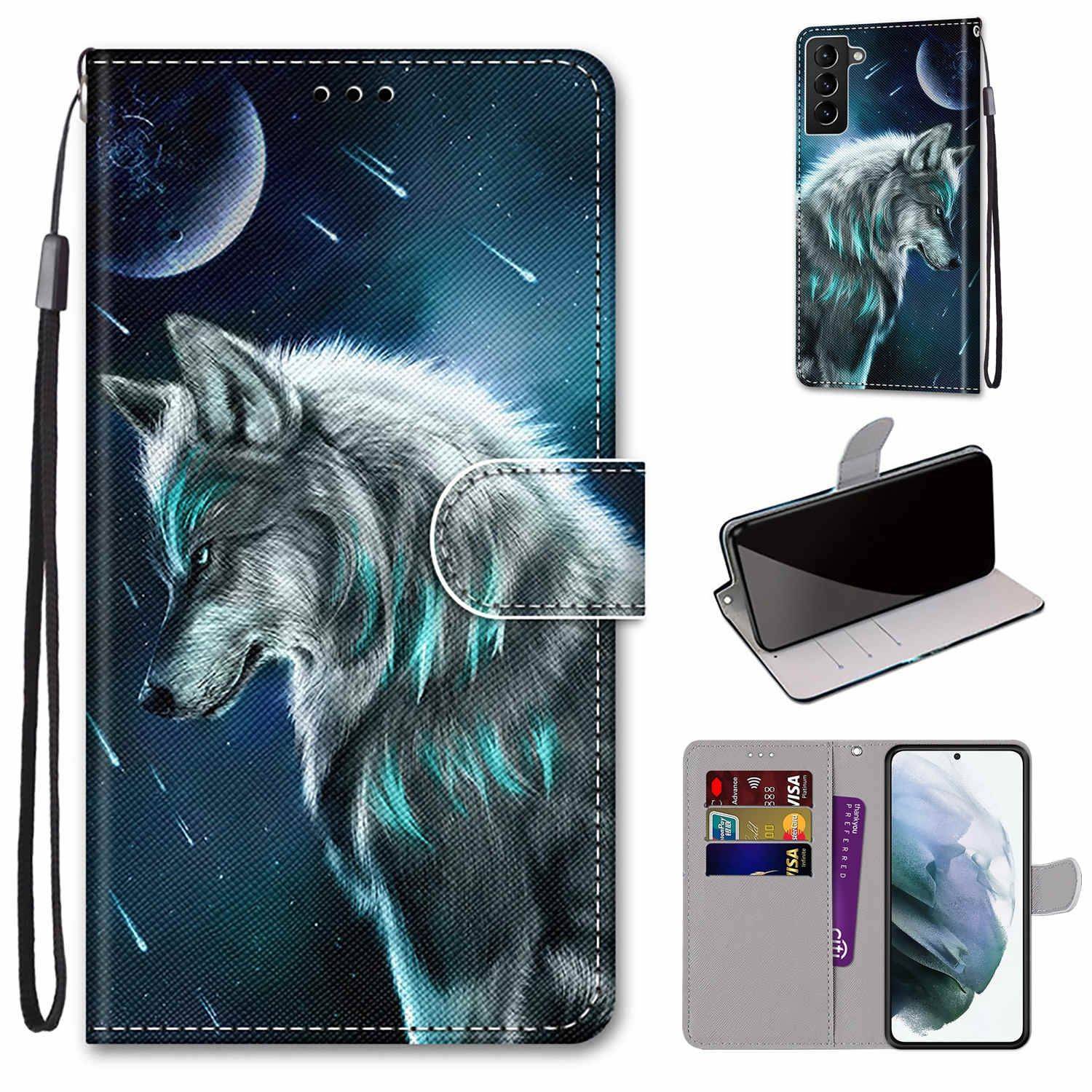 Hülle kompatibel mit Samsung Galaxy S22 Plus 5G Kunstleder Handyhülle - Handy Case Nachdenklicher Wolf