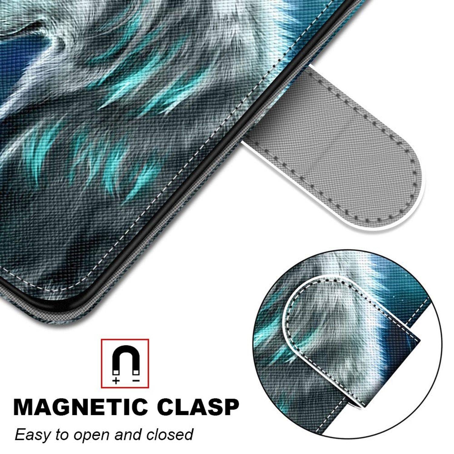 Hülle kompatibel mit Samsung Galaxy S22 Plus 5G Kunstleder Handyhülle - Handy Case Nachdenklicher Wolf