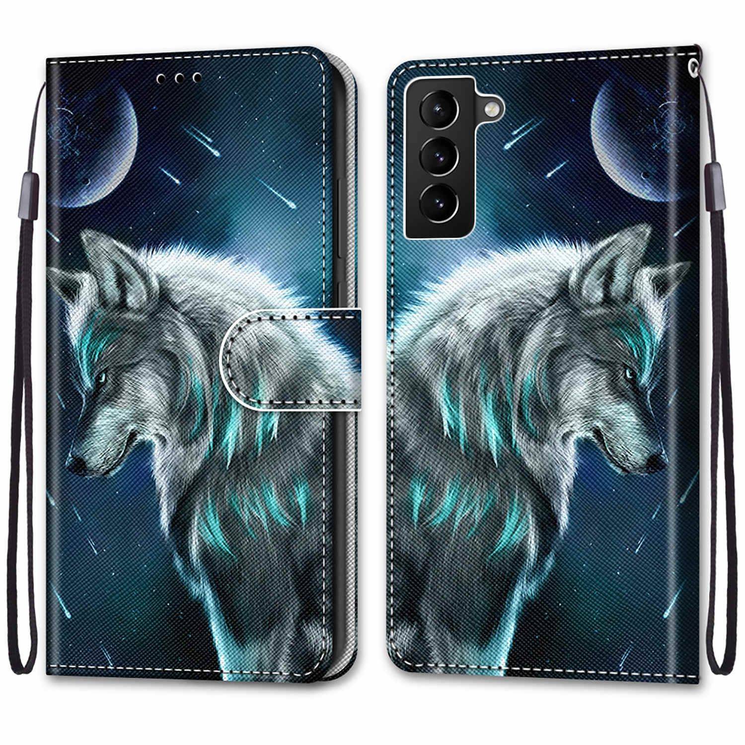Hülle kompatibel mit Samsung Galaxy S22 Plus 5G Kunstleder Handyhülle - Handy Case Nachdenklicher Wolf