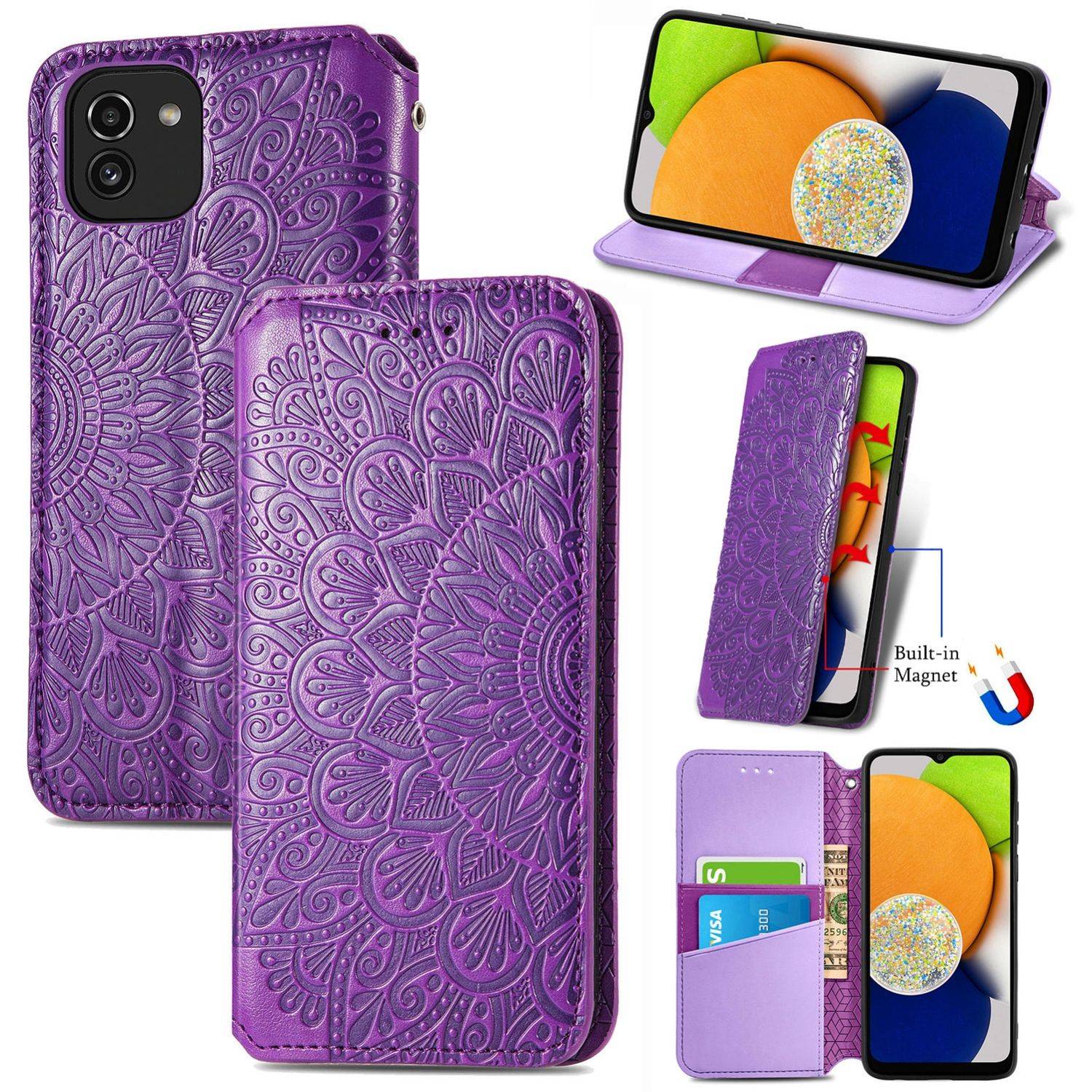 Hülle kompatibel mit Samsung Galaxy A03 Kunstleder Handyhülle - Handy Case Lila
