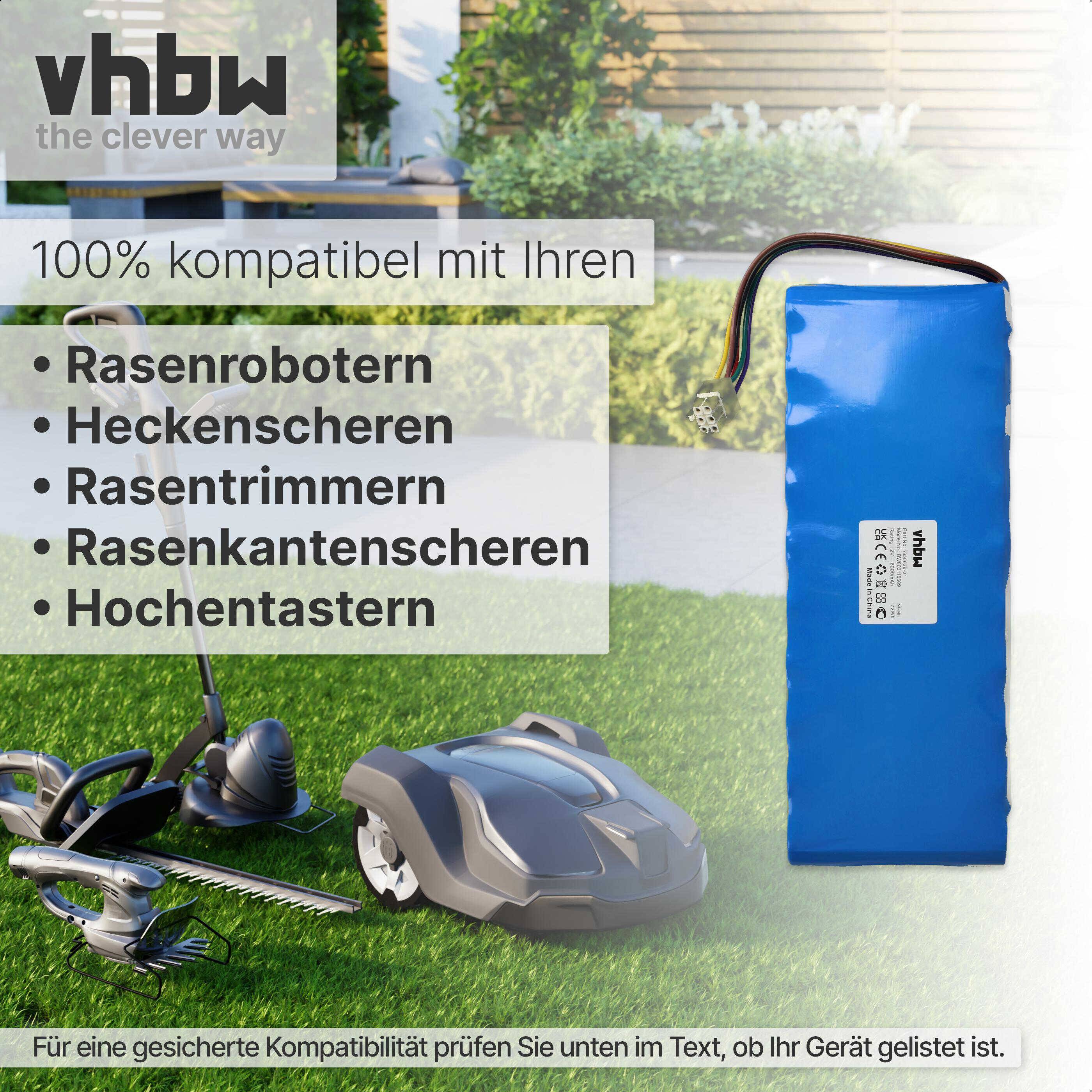 vhbw Akku Ersatz für Husqvarna 535063601, 5350962-01, 535096201, 535 06 36-01, 5350636-01, 535 09 62-01 für Rasenroboter (6000mAh, 12V, NiMH)