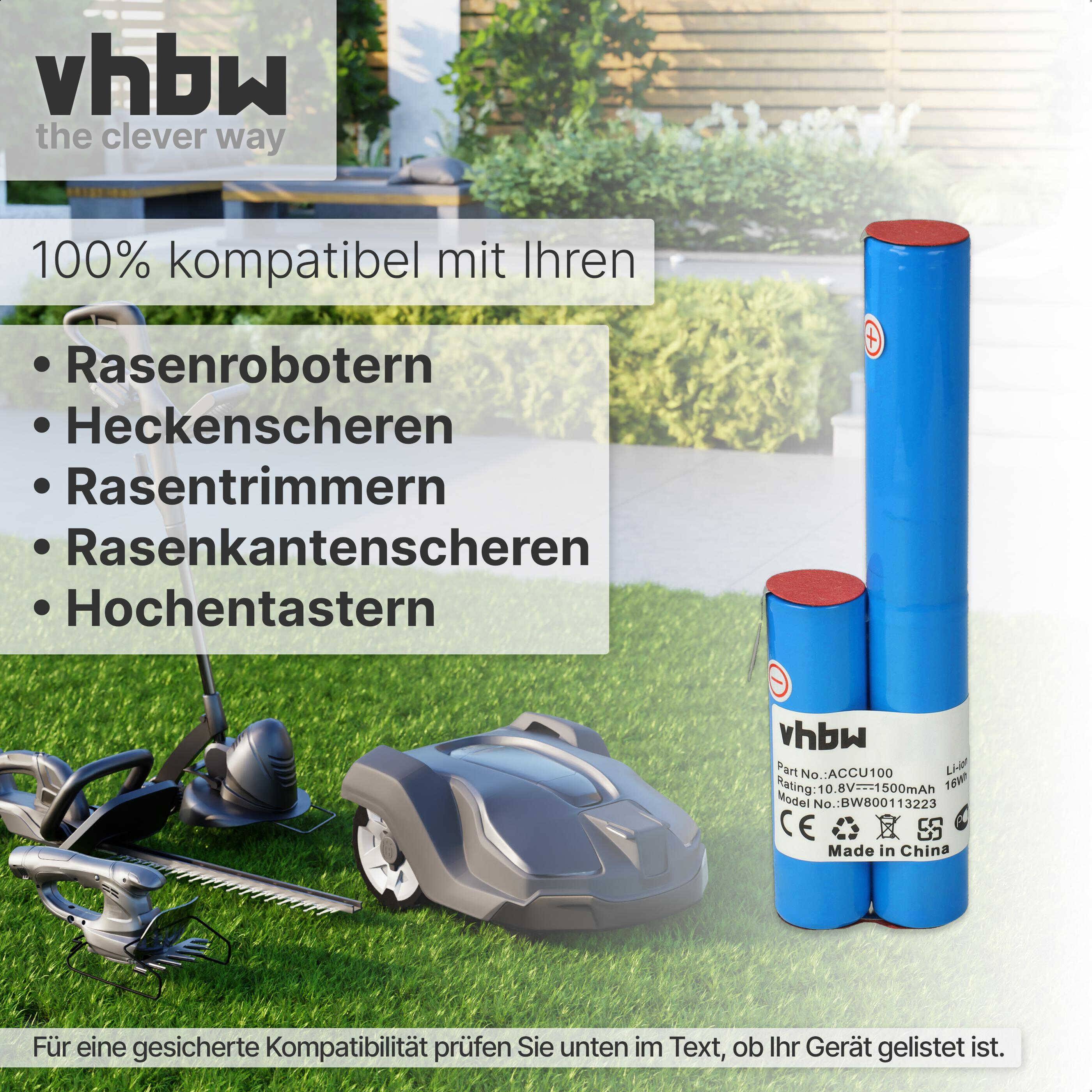 vhbw Akku Ersatz für 200787, 40773 GEW 23/07, 08830-00.640.00, 08804-00.640.00 für Rasenmäher (1500mAh, 10,8V, Li-Ion)