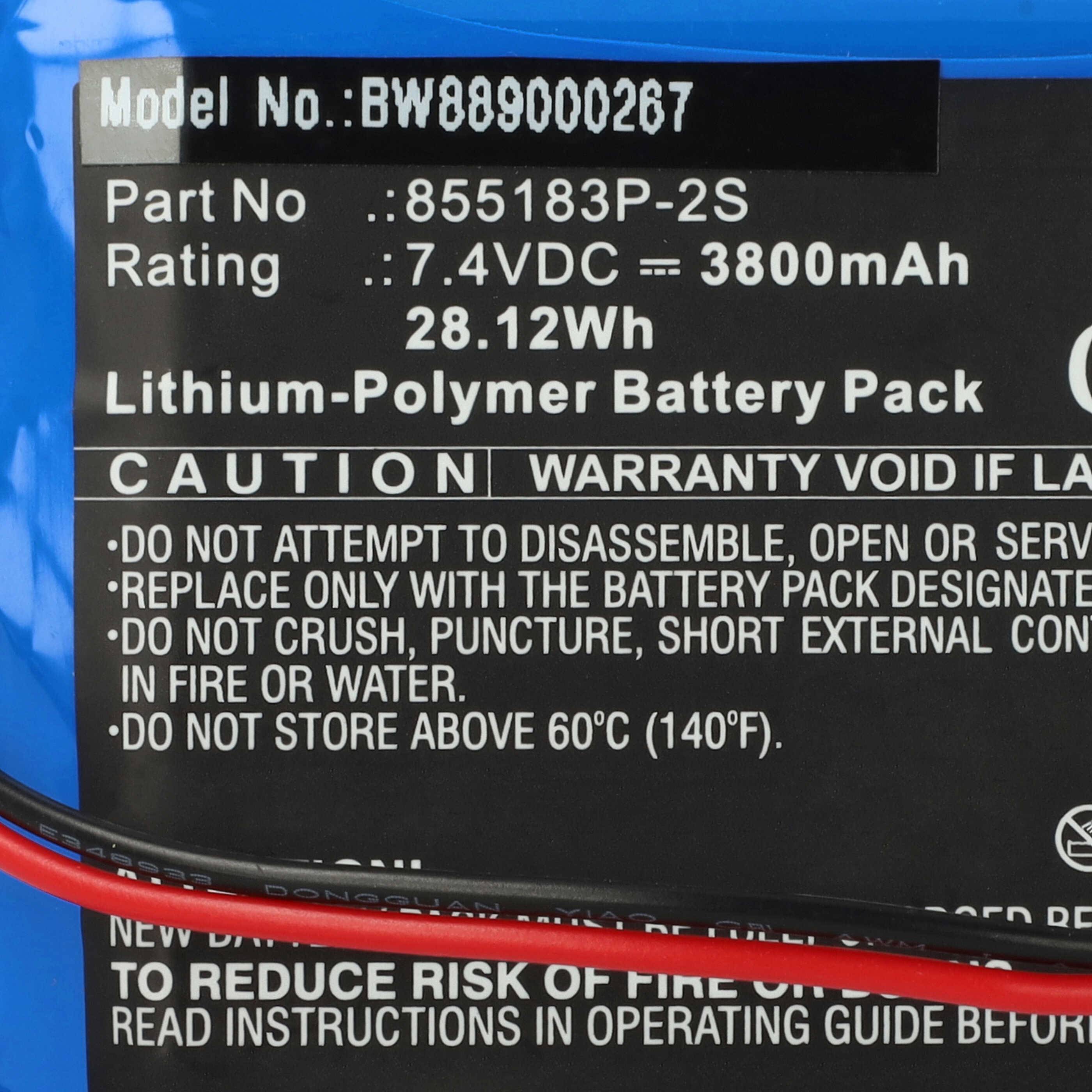 vhbw Akku Ersatz für Contec 855183P-2S für Medizintechnik (3800mAh, 7,4V, Li-Polymer)