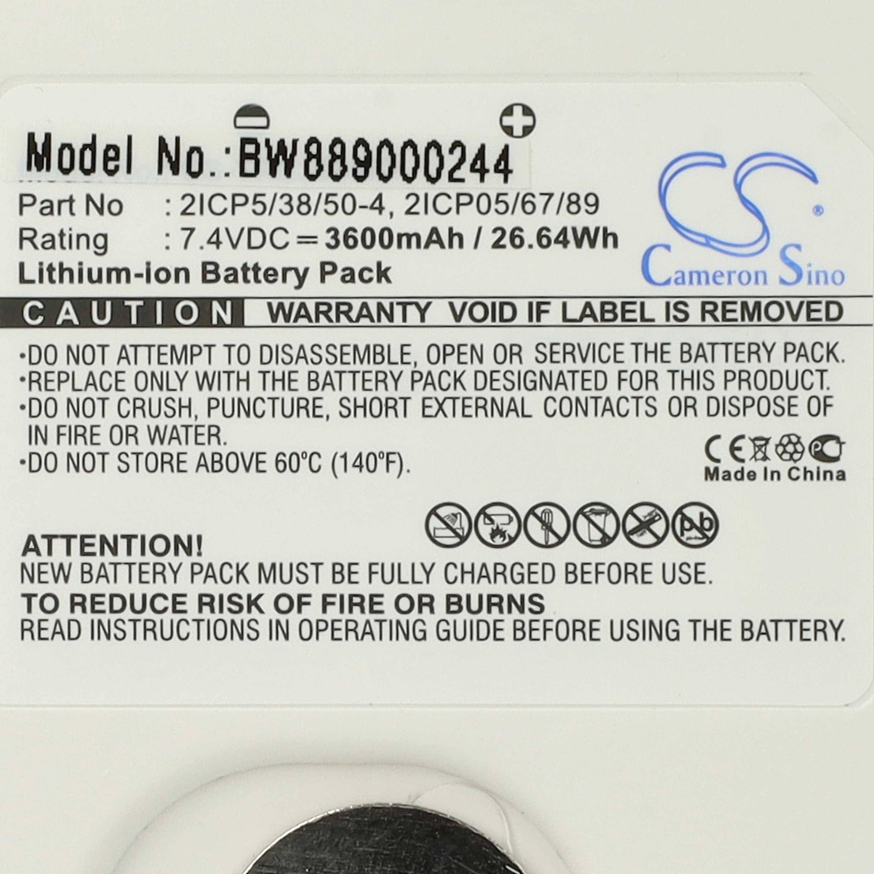 vhbw Akku Ersatz für Trixell 2ICP5/38/50-4, 2ICP05/67/89 für Medizintechnik (3600 mAh, 7,4 V, Li-Ion)