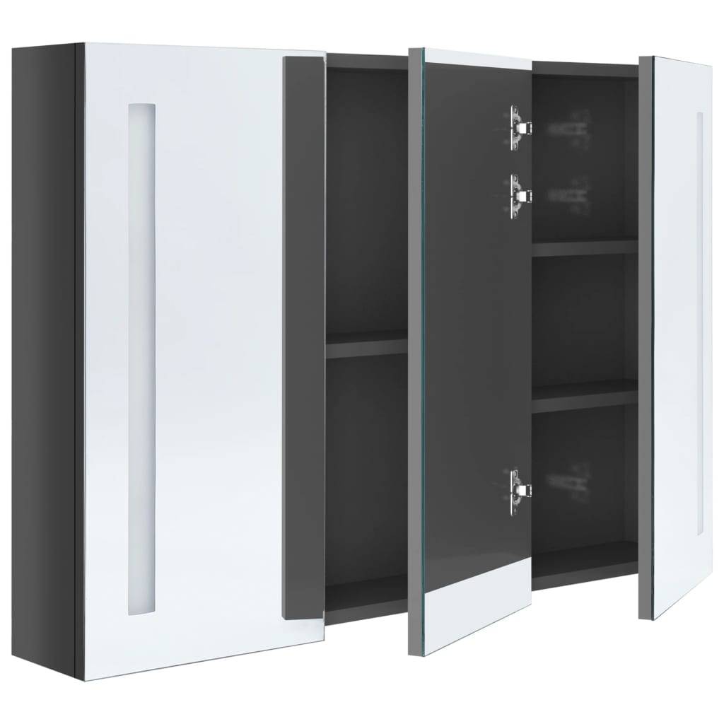 vidaXL LED-Spiegelschrank fürs Bad 89x14x62 cm Glänzend Grau
