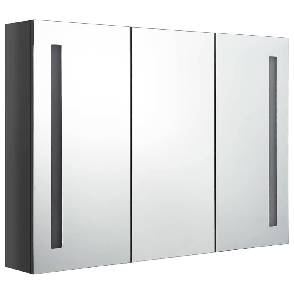 vidaXL LED-Spiegelschrank fürs Bad 89x14x62 cm Glänzend Grau