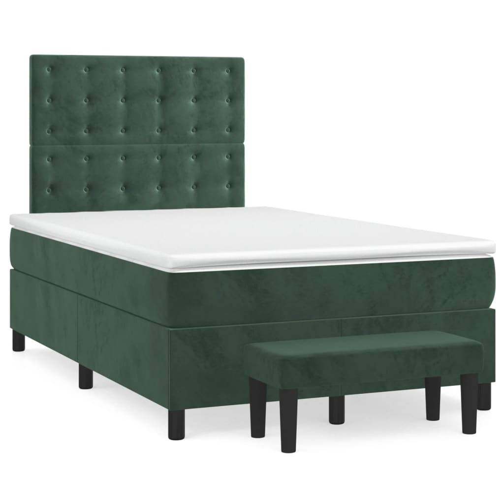 vidaXL Boxspringbett mit Matratze Dunkelgrün 120x200 cm Samt