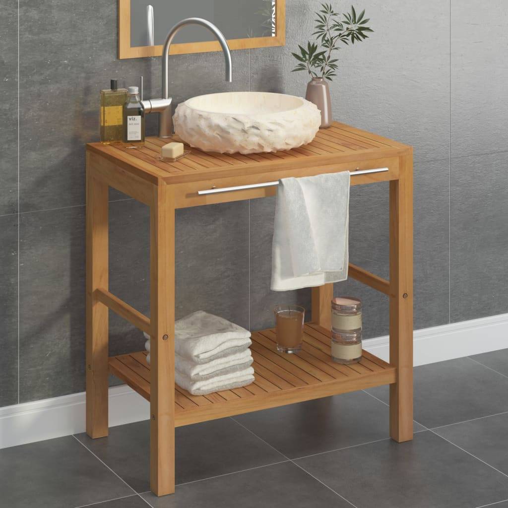 vidaXL Waschtisch Massivholz Teak mit Waschbecken Marmor Creme