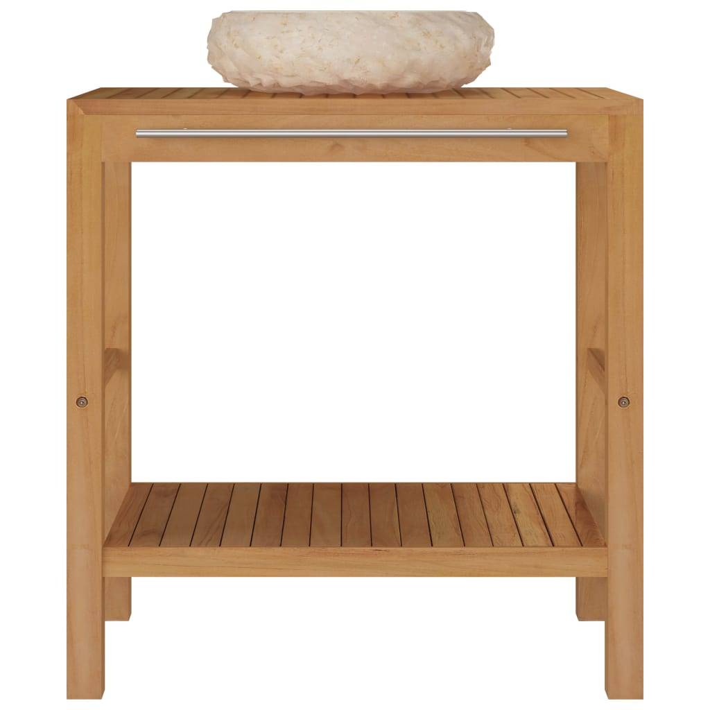 vidaXL Waschtisch Massivholz Teak mit Waschbecken Marmor Creme