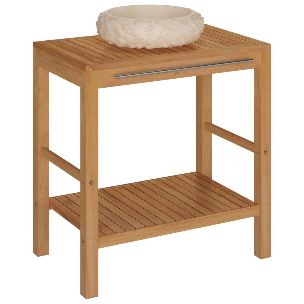 vidaXL Waschtisch Massivholz Teak mit Waschbecken Marmor Creme