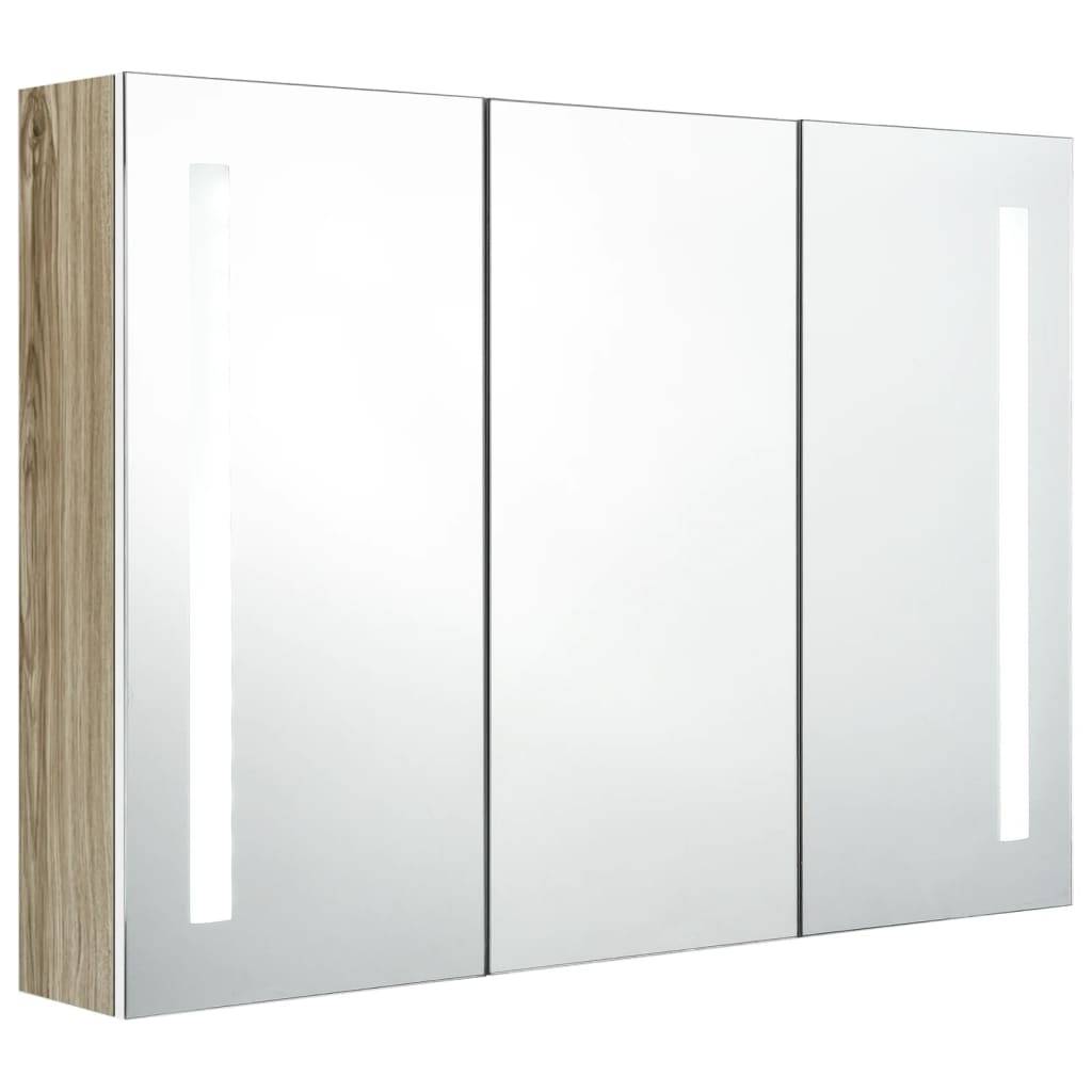 vidaXL LED-Bad-Spiegelschrank 89x14x62 cm Weiß und Eichen-Optik