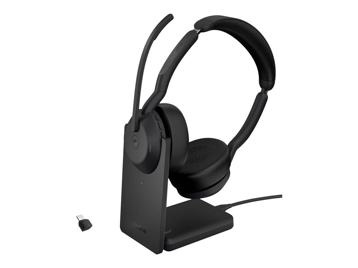 Jabra Evolve2 55 MS Stereo mit Link380c/390c u. faltbare LS - Air-Comfort-Technologie (nur Stereo-Variante) - angenehm leise dank ANC - Bluetooth