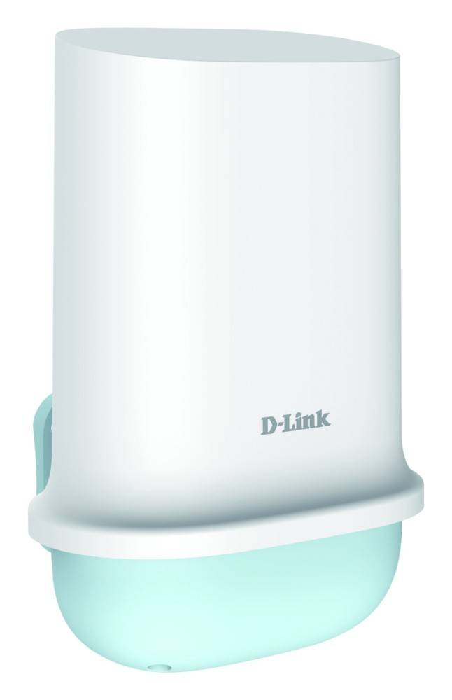 Ein hellblauer D-Link-Gerät, höchstwahrscheinlich ein Router oder Modem, mit dem sichtbaren Markenlogo auf der Oberfläche.