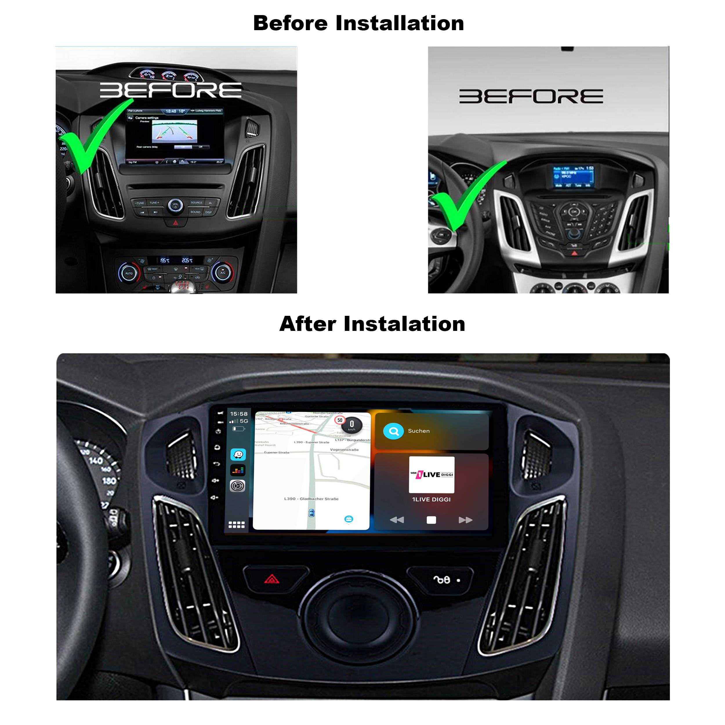 Für Ford Focus III MK3 9" Touchscreen Android Autradio GPS Navigation CarPlay