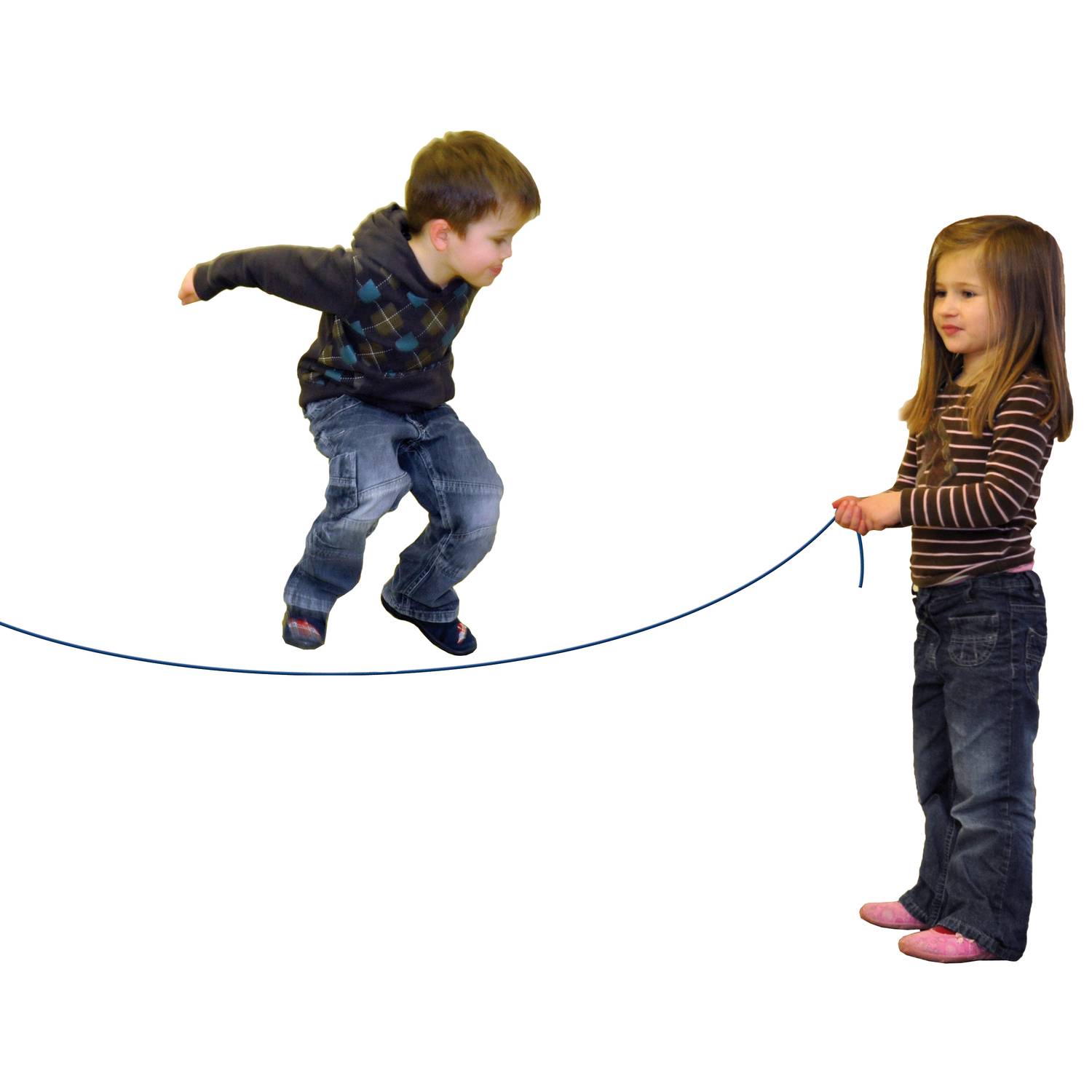 EDUPLAY 800429 Schwungseil Springseil, mit Federhaken & Drehwirbel, blau (5 m)