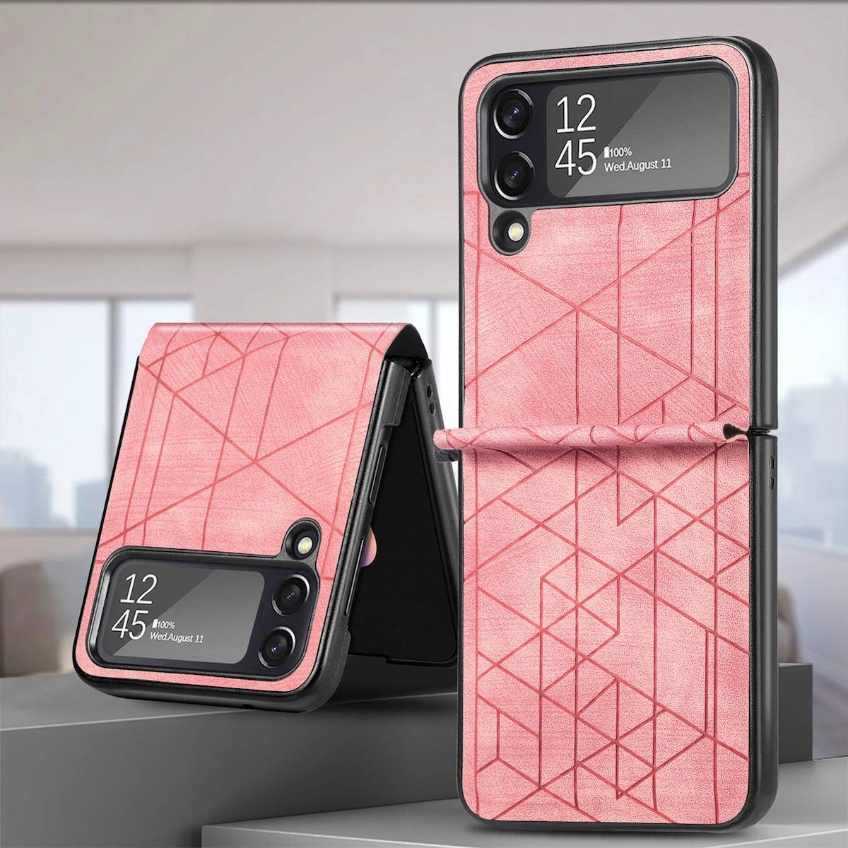 Für Samsung Galaxy Z Flip4 Faltbare Handyhülle mit geometrischer 3D-Prägung Rosa Schutz Cover Handy Tasche