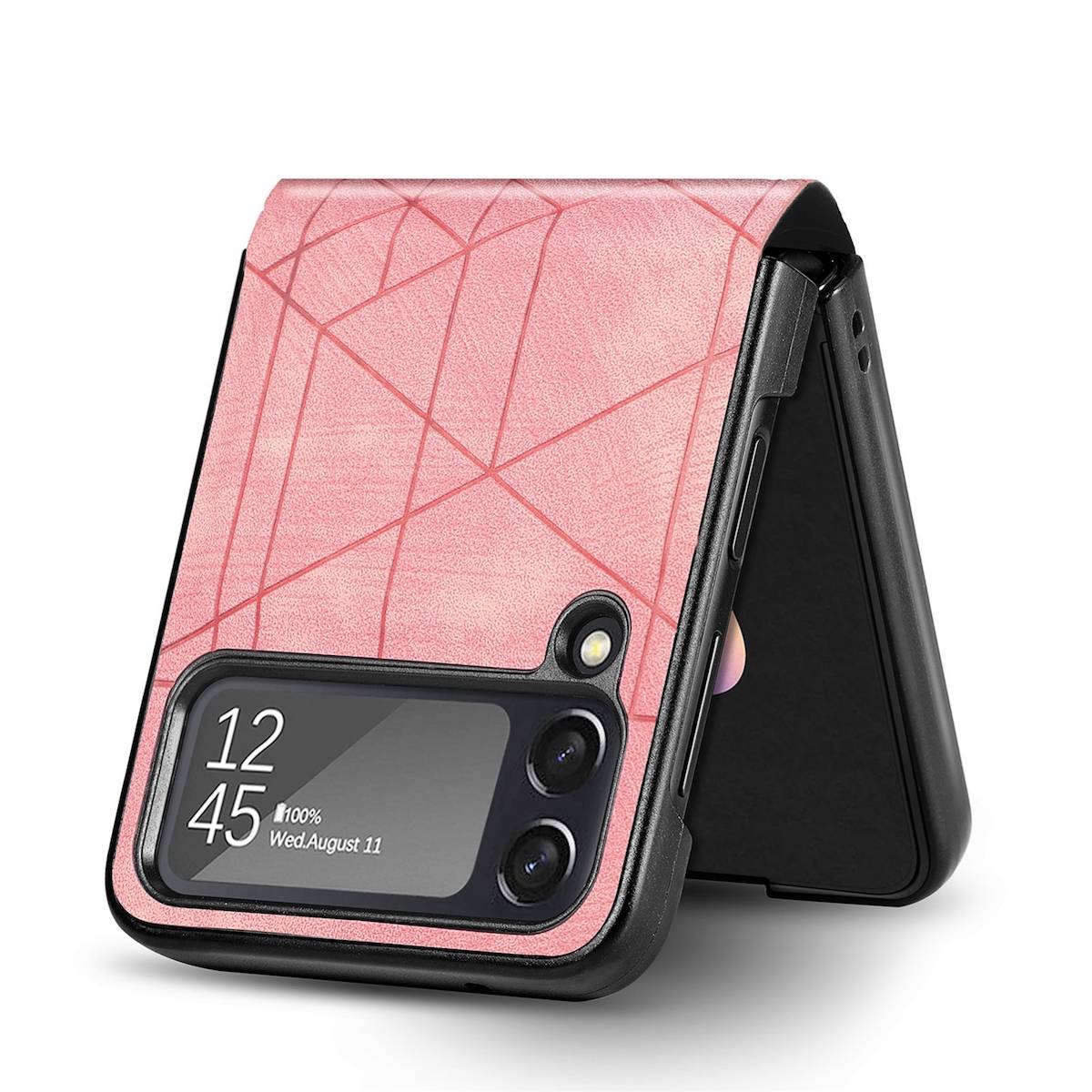 Für Samsung Galaxy Z Flip4 Faltbare Handyhülle mit geometrischer 3D-Prägung Rosa Schutz Cover Handy Tasche